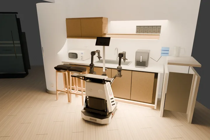 Robot training inside the reconstructed kitchen